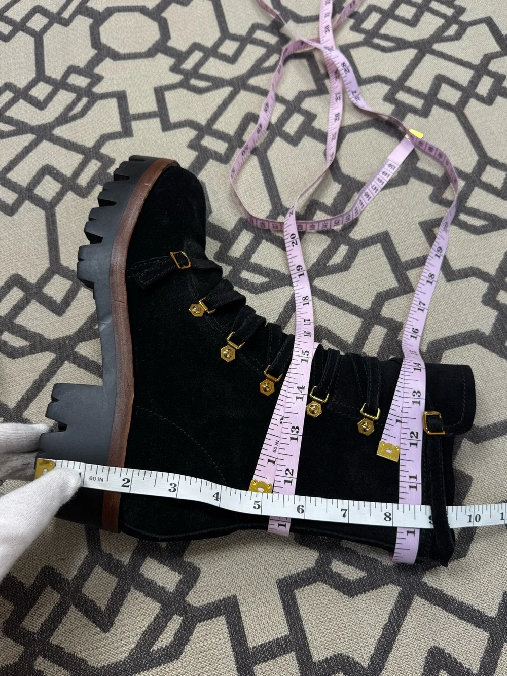 Jeffrey Campbell Stanley Black Suede Platform Lug Sole Moto Combat Hiking Boots